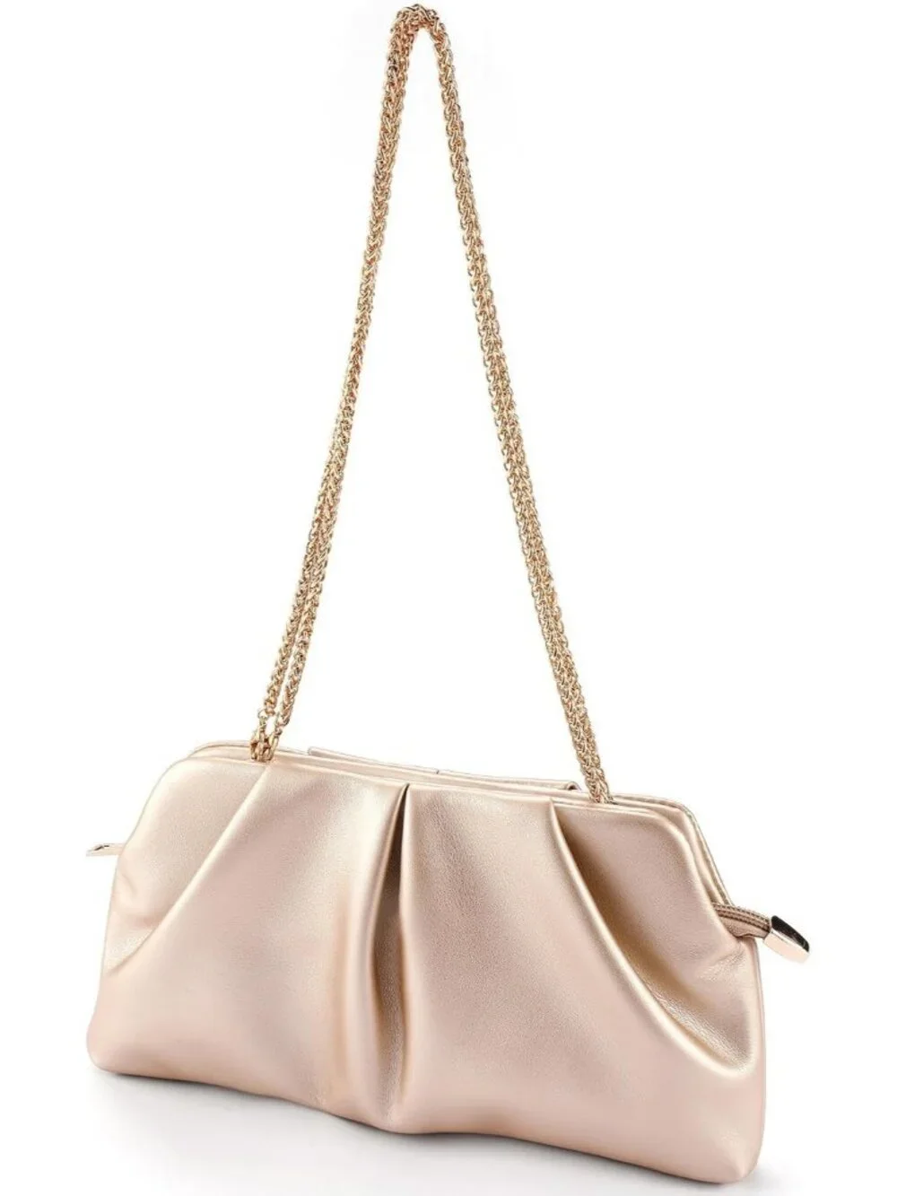 Women's Rose Gold Pleated Pu Clutch Purse For Dressy With Chain Formal Handbag